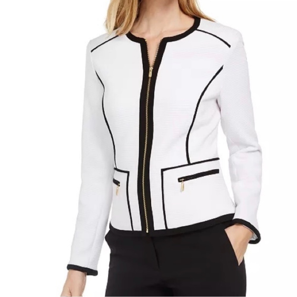 Calvin Klein White Blazer with Black Trim EUC